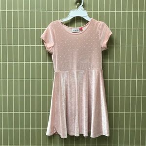 Girls Pink Polka Dot Velour Dress